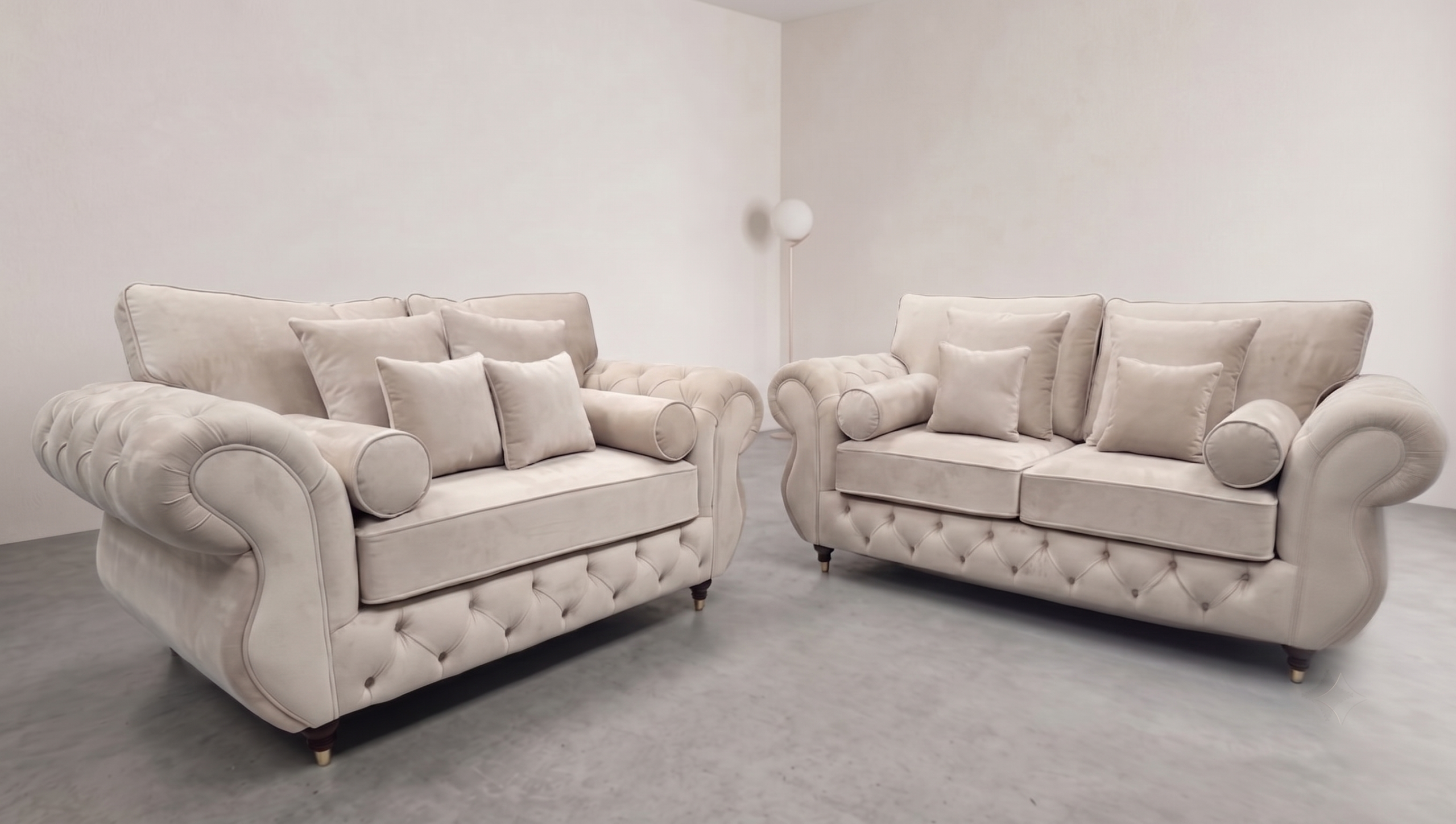 Rio Swan Chesterfield 3+2 Sofa – Cream Velvet Sofa - Image 3