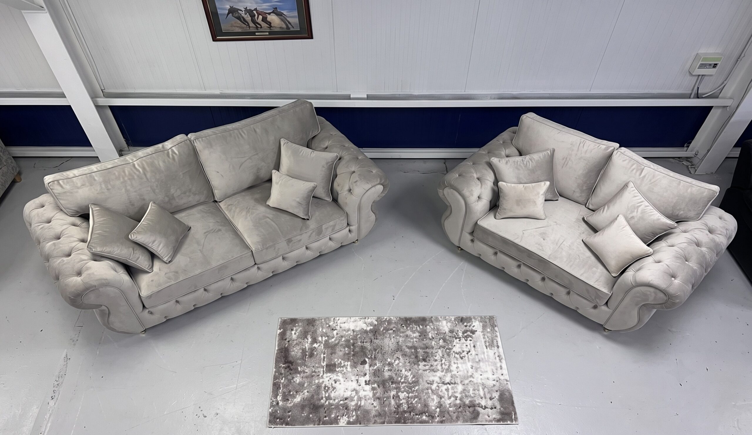 Rio Swan Chesterfield 3+2 Sofa – Grey Velvet Sofa - Image 4