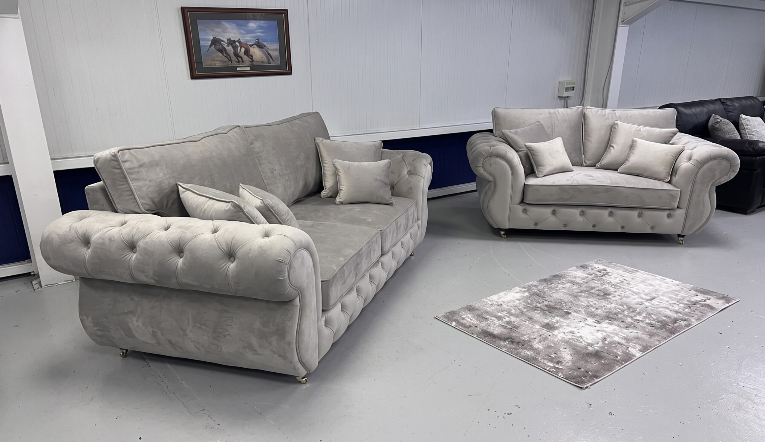 Rio Swan Chesterfield 3+2 Sofa – Grey Velvet Sofa - Image 2