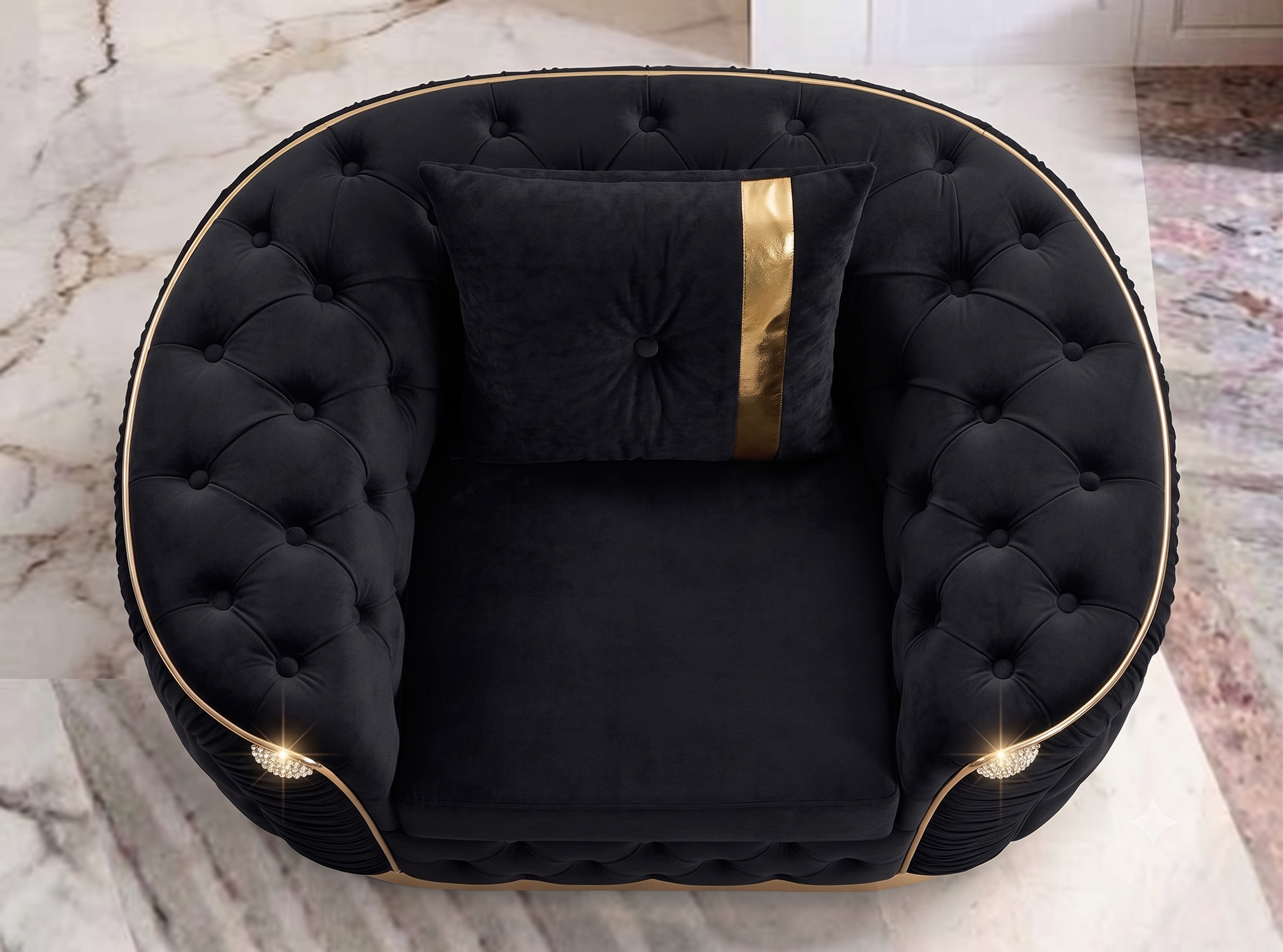 Khalifa Chesterfield Single Arm Sofa – Black with Golden Strips - Image 3