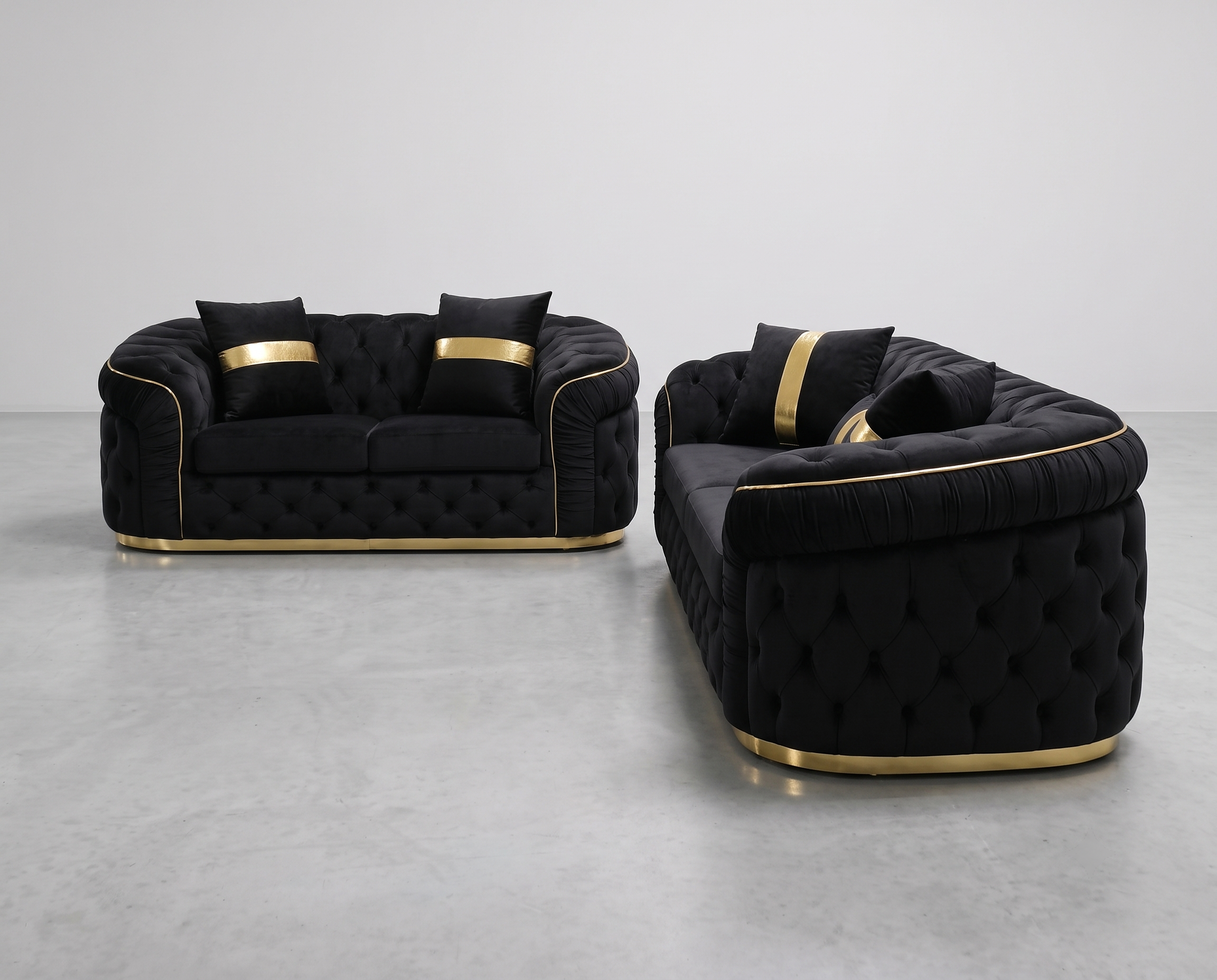 Khalifa Chesterfield Sofa Set Black (3+2 Seater) with Gold Stripes - Image 3