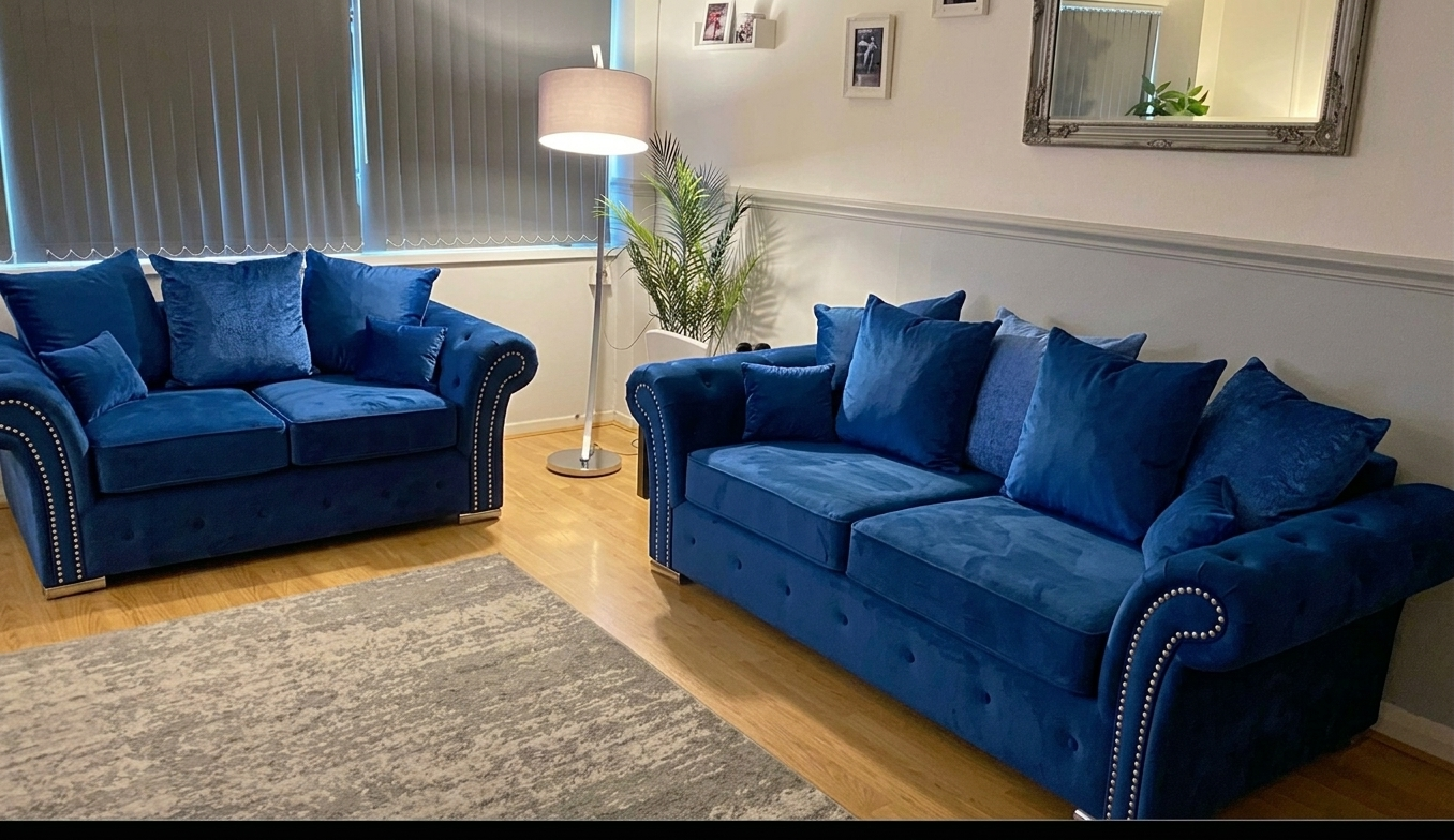 Marilyn 3+2 Sofa – Blue Velvet Sofa