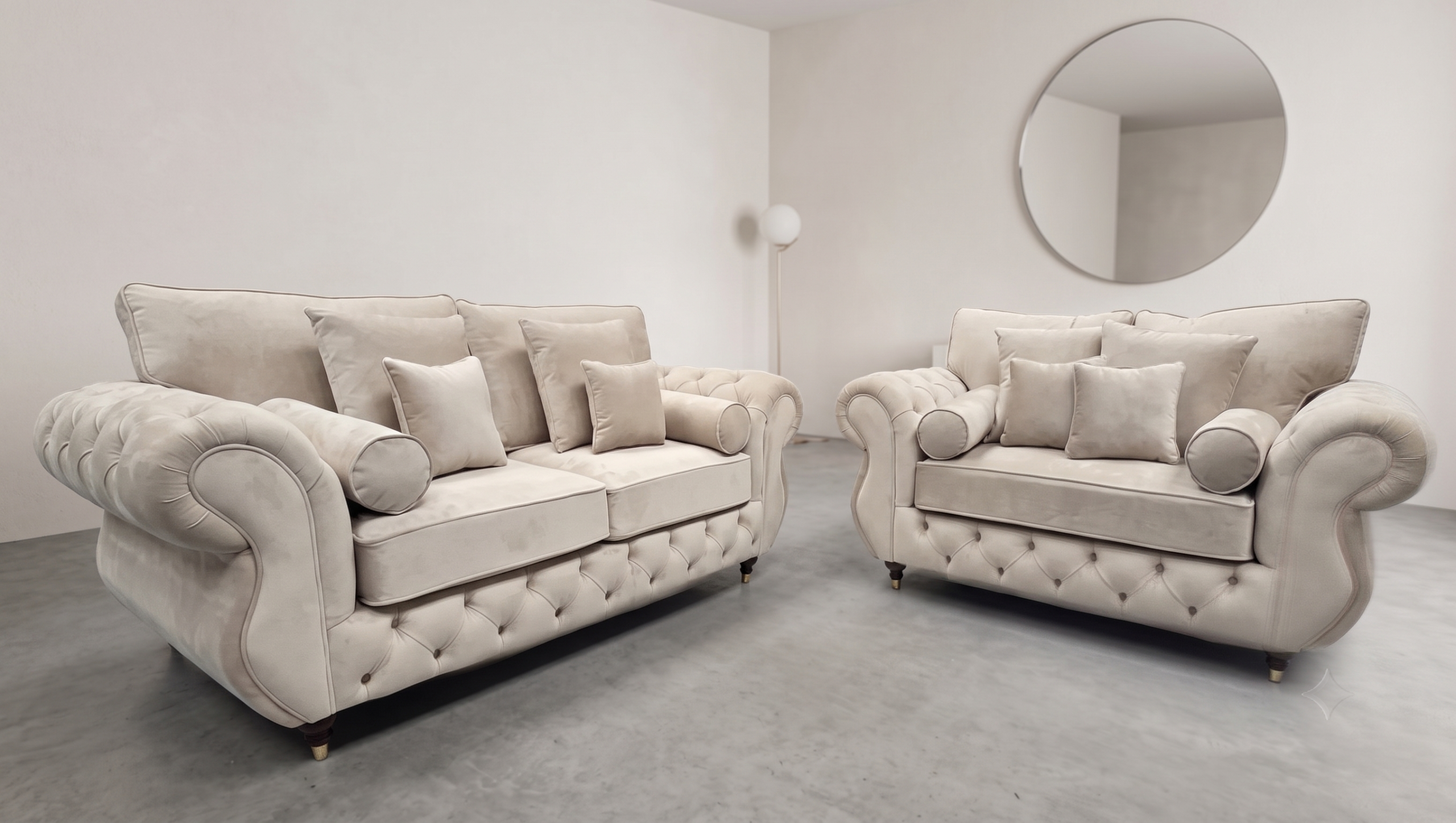 Rio Swan Chesterfield 3+2 Sofa – Cream Velvet Sofa