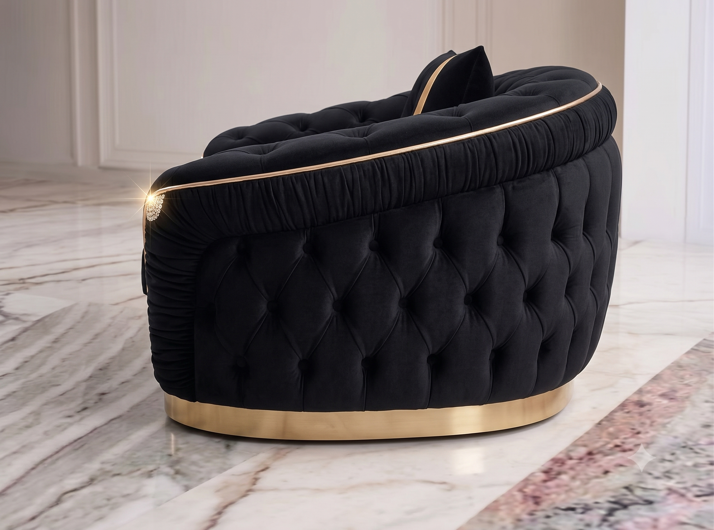 Khalifa Chesterfield Single Arm Sofa – Black with Golden Strips - Image 2