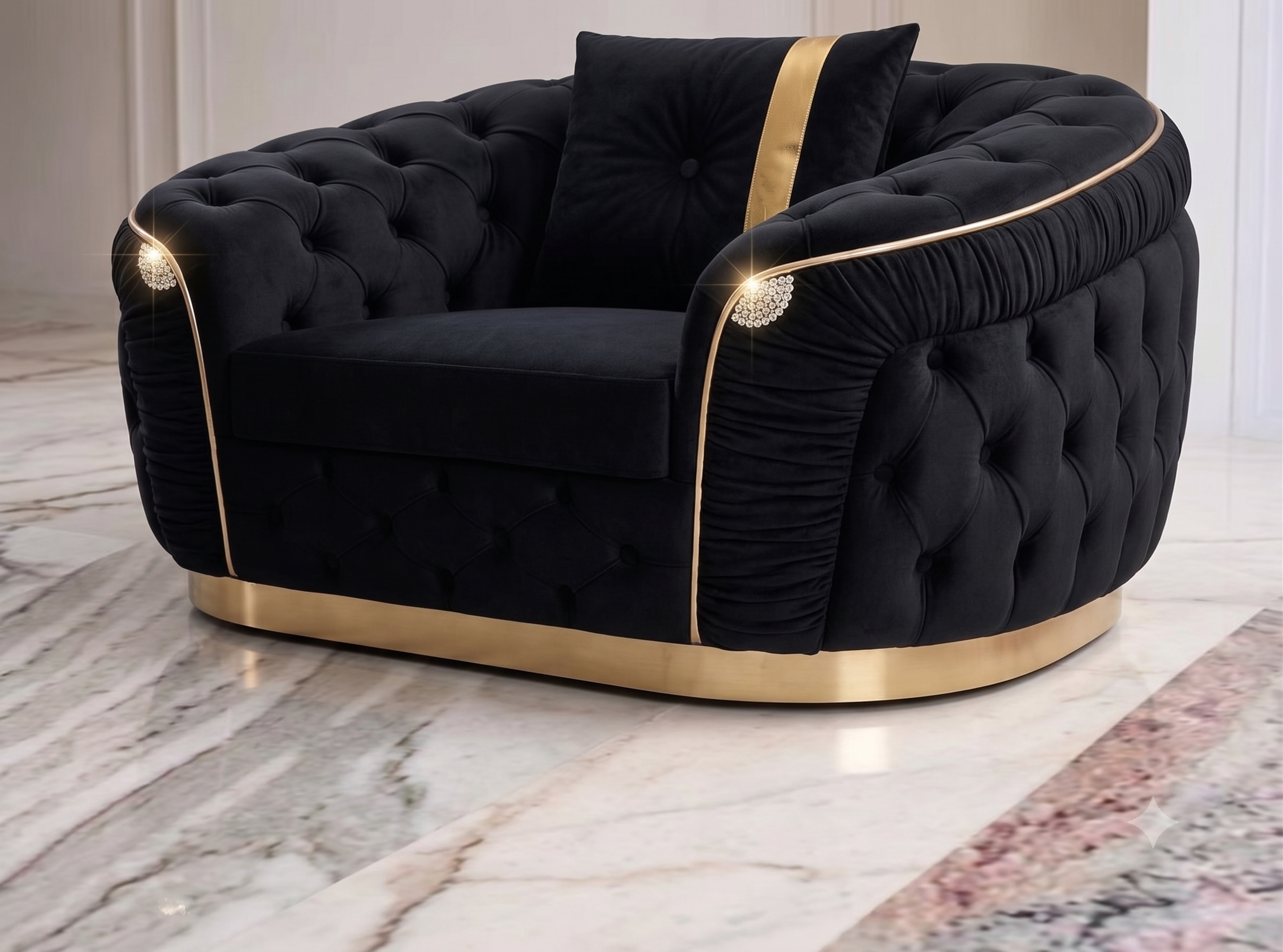 Khalifa Chesterfield Single Arm Sofa – Black with Golden Strips - Image 4