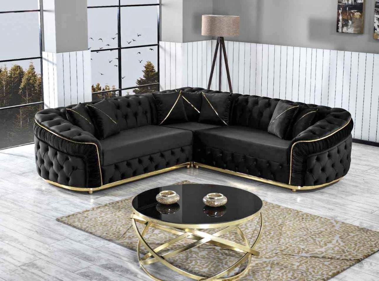 Khaleefa Chesterfield Corner Sofa – Luxury Black Velvet & Gold