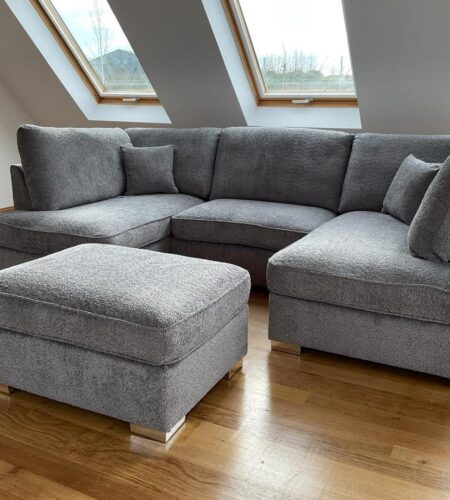 U Shape Sofa – Grey Velvet Sofa