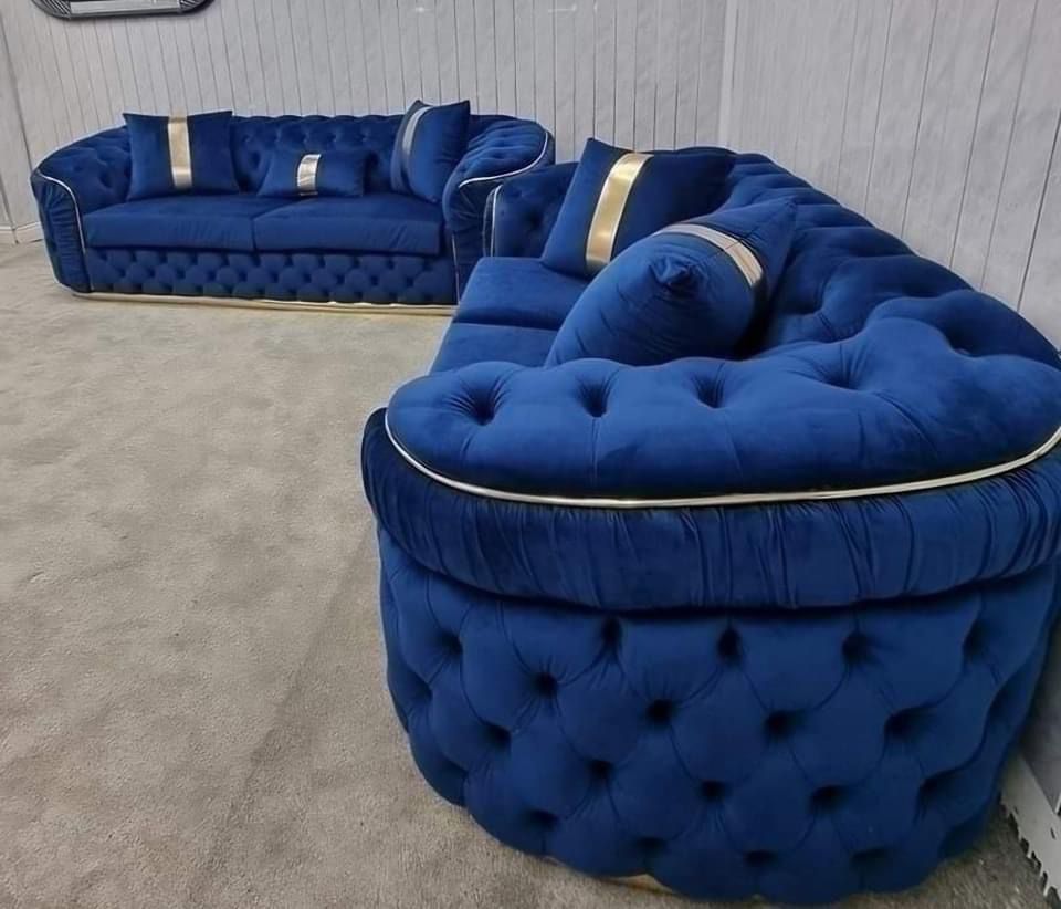 Khalifa Chesterfield 3+2 Seater Sofa Set –Blue Velvet