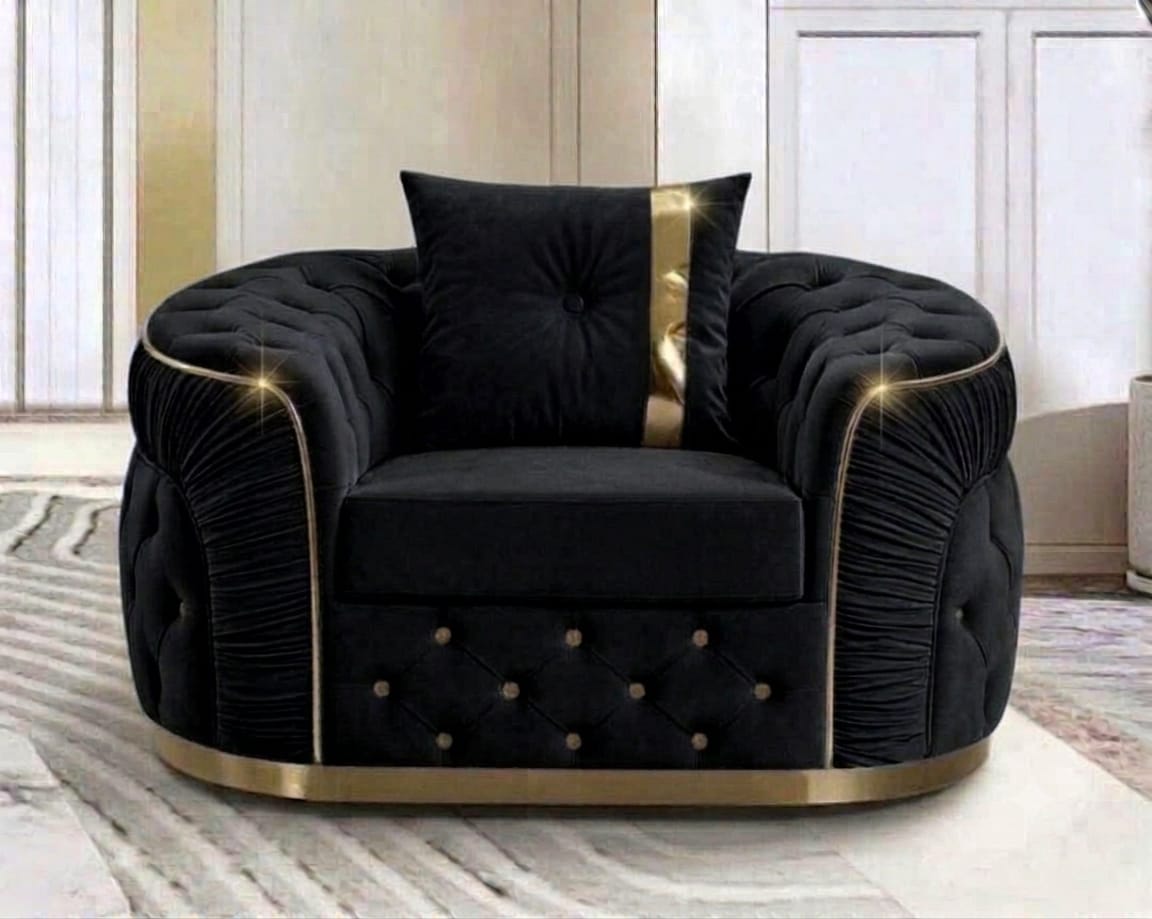 Khalifa Chesterfield Single Arm Sofa – Black with Golden Strips
