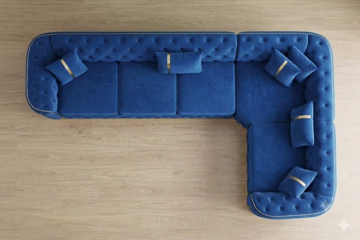 Khalifa Imperial Blue Corner Chesterfield Sofa with Silver Accents - Image 4