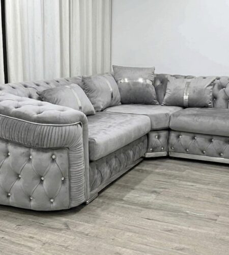 Khalifa Chesterfield Sofa – Silver with Silver Strips