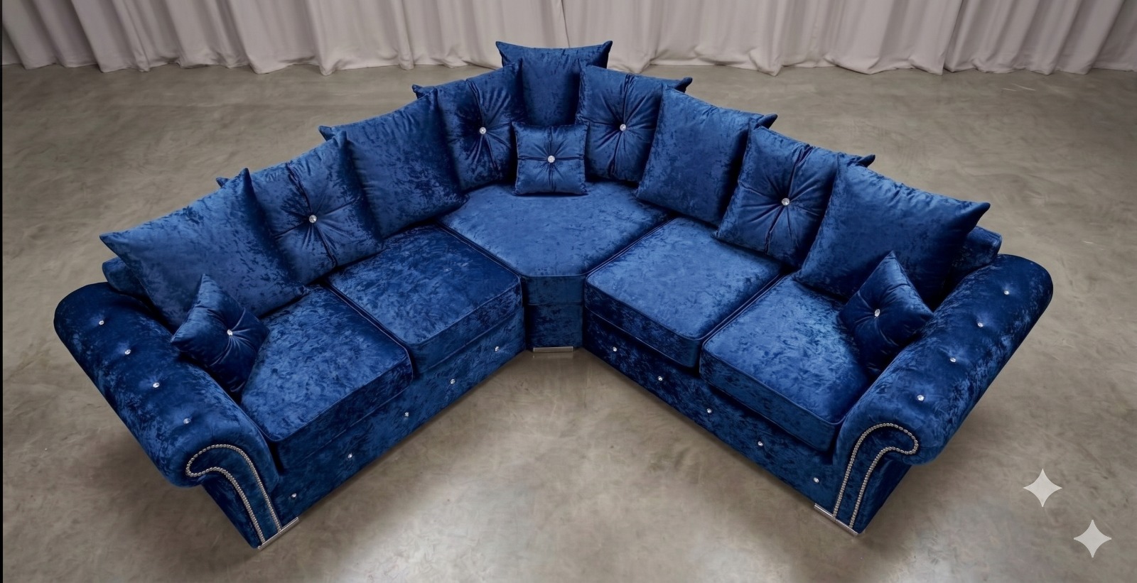 Marylin Corner Sofa – Royal Blue with Diamond Button Detailing - Image 2