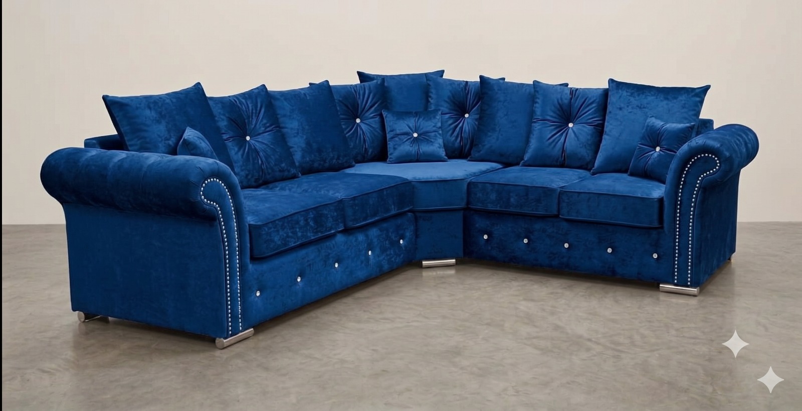 Marylin Corner Sofa – Royal Blue with Diamond Button Detailing - Image 3