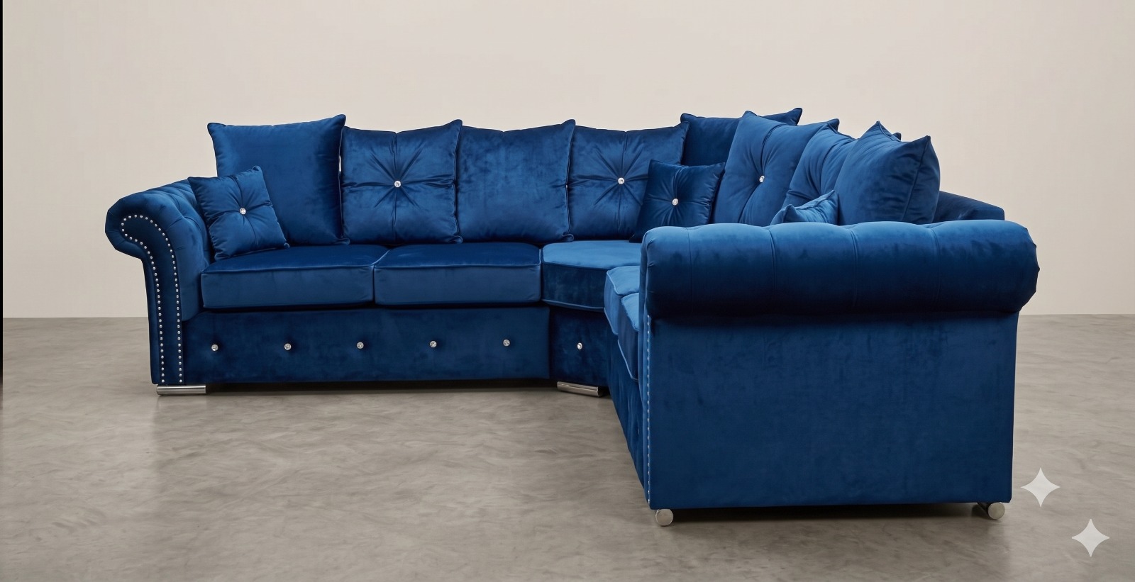 Marylin Corner Sofa – Royal Blue with Diamond Button Detailing - Image 4