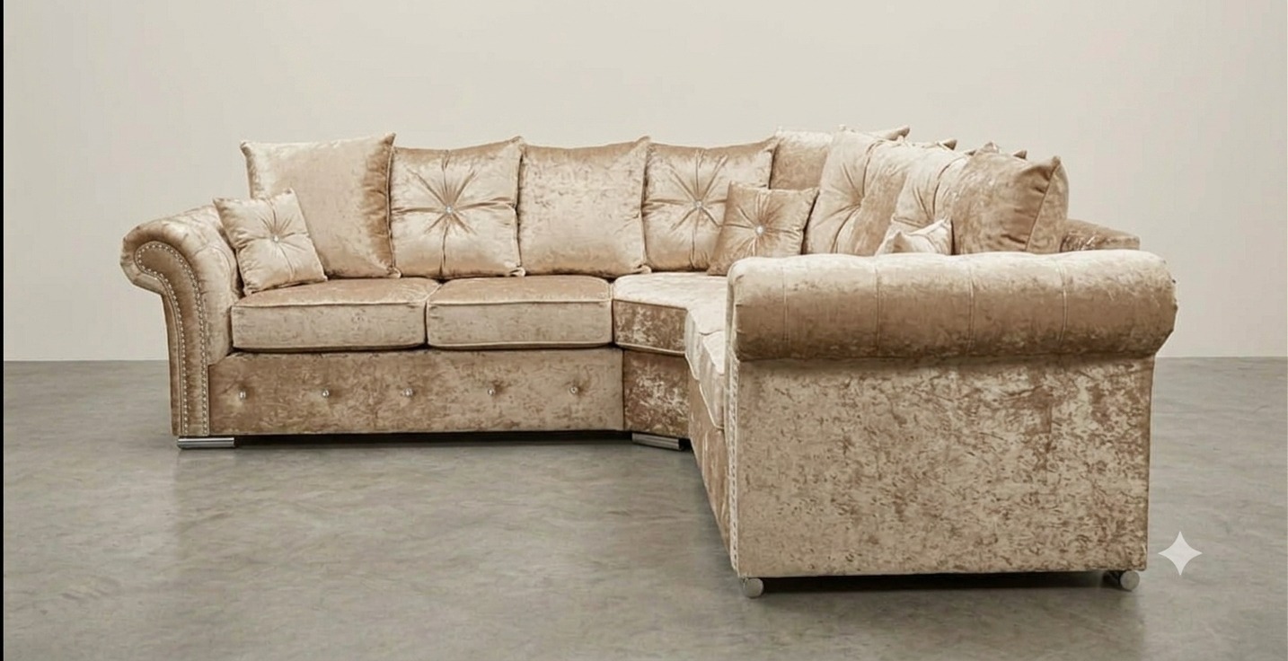 Marylin Corner Sofa – Champagne with Diamond Button Detailing - Image 3