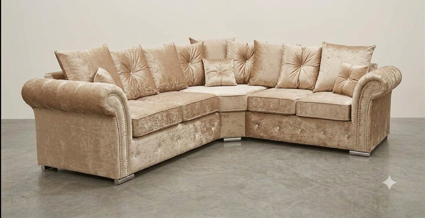 Marylin Corner Sofa – Champagne with Diamond Button Detailing - Image 2
