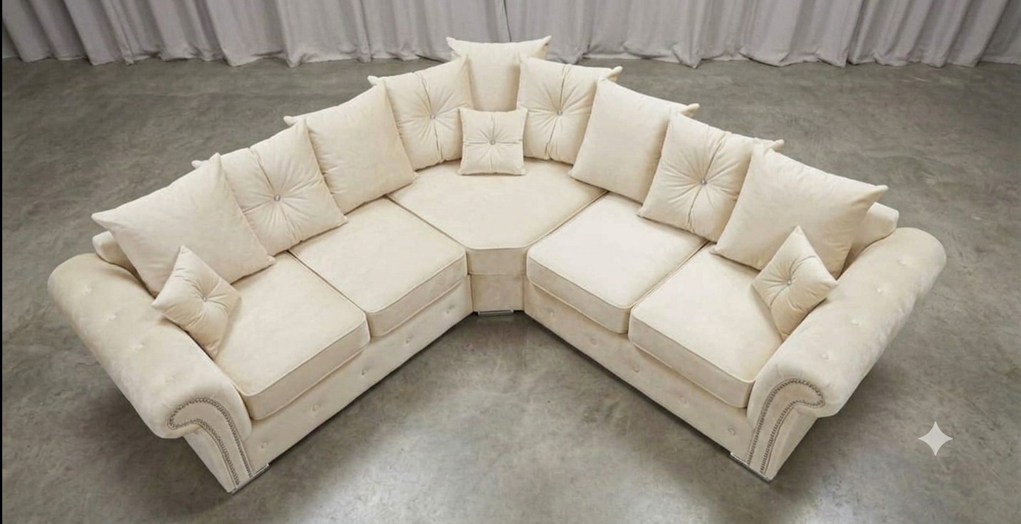 Marylin Corner Sofa – Ivory with Diamond Button Detailing - Image 2