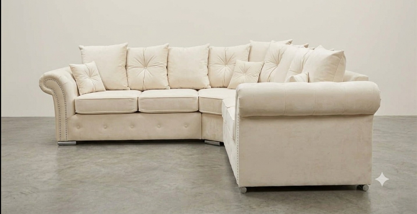 Marylin Corner Sofa – Ivory with Diamond Button Detailing - Image 3