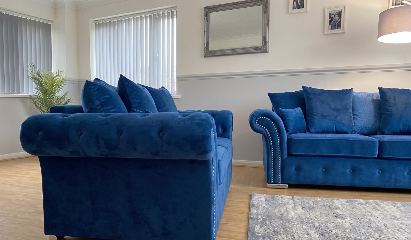 Marilyn 3+2 Sofa – Blue Velvet Sofa - Image 2