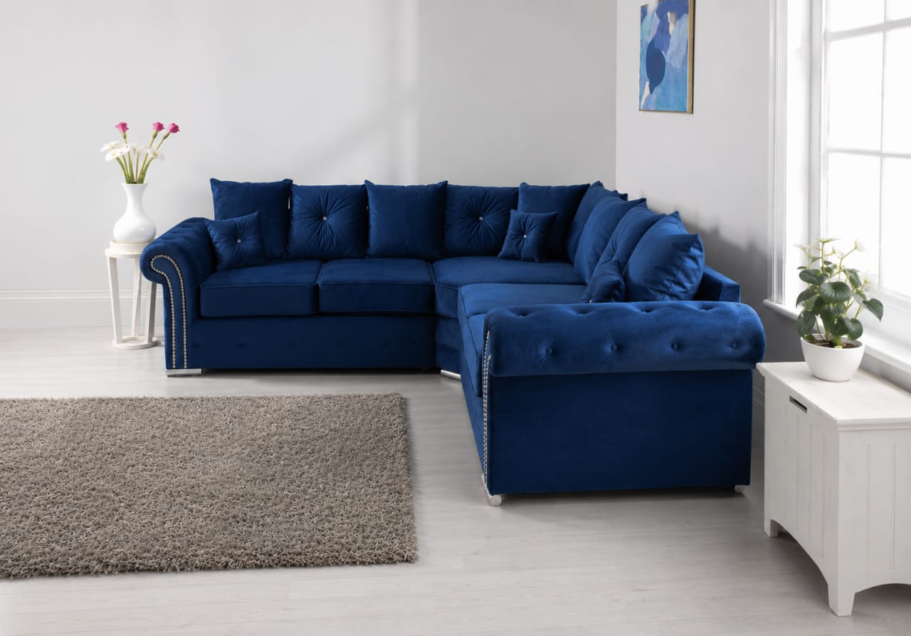 Marilyn Corner Sofa – Blue Velvet Sofa - Image 2