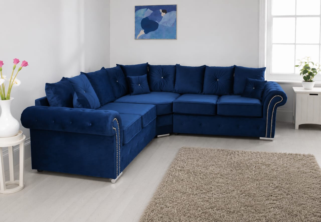Marilyn Corner Sofa – Blue Velvet Sofa - Image 3