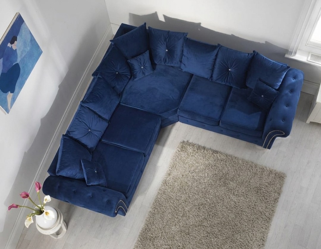 Marilyn Corner Sofa – Blue Velvet Sofa - Image 4
